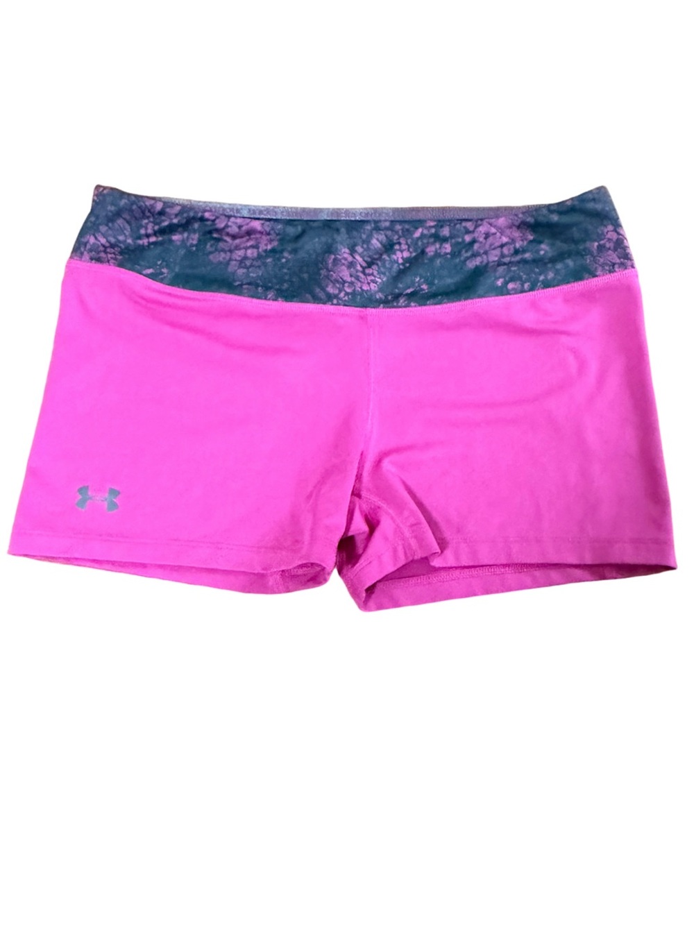 Under Armour HeatGear Pink Compression Shorts Floral Waistband Athletic LG